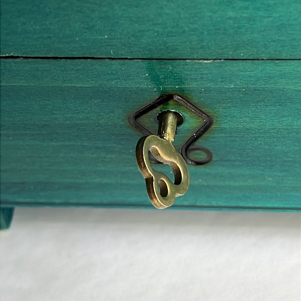 Jewelry Box Carved Wood with Key and Heart Accents Handmade - Picture 3 of 8